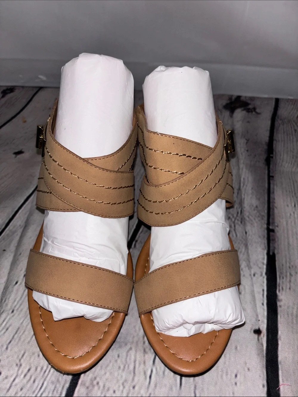 Tommy Hilfiger Beige Cross-Strap Slide Sandals